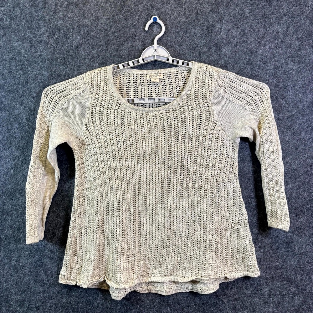 Lucky Brand Sweater Women's M Beige Open-Knit Pullover Bohemian Preppy Holiday